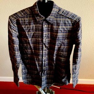 John Varvatos * USA 100% Ultra-soft Cotton Black and Olive Checkered Shirt.